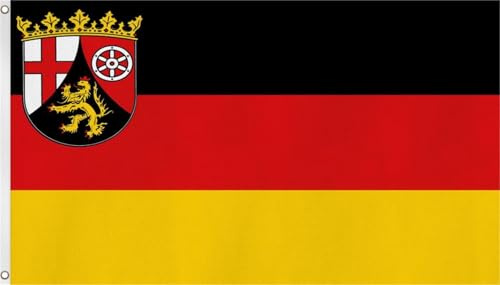 TOP QUALITÄT !! Fahne Flagge, Grösse: ca. 90x150 cm, Ordentliche Stoffqualität - Stoffgewicht ca. 110 gr/m2 Farbe Rheinland Pfalz