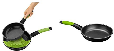 BRA Prior - juego de 2 sartenes de aluminio + 1 tapa protectora, 20 y 24 cm + PRIOR - Sartén de 18 cm, aluminio fundido con antiadherente Teflon Classic