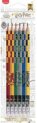 Maped 851701 - egonomische Drei-Kant-Bleistifte HARRY POTTER mit Radiergummikopf - HB-mittel - x6 Stifte - Haus Gryffindor, Haus Slytherin, Haus Ravenclaw, Haus Huffelpuff
