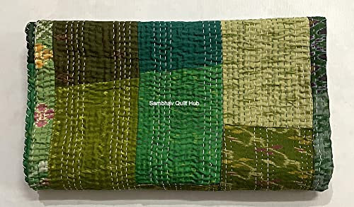 Embrodiery schöne handgefertigte Vintage-Patola-Seide Sari Jari Patchwork Kantha Quilting Wende-Bettbezug Assoted Kantha Quilt Überwurf Decke (grün, 152 x 228 cm)