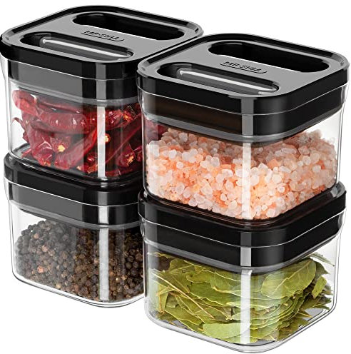 MR.SIGA 4 Pack Airtight Food Storage Container Set, BPA Free Kitchen Pantry Organization Canisters, One-handed Airtight Cereal Snack Candy Storage Containers, 360ml / 12.2oz, Small, Black