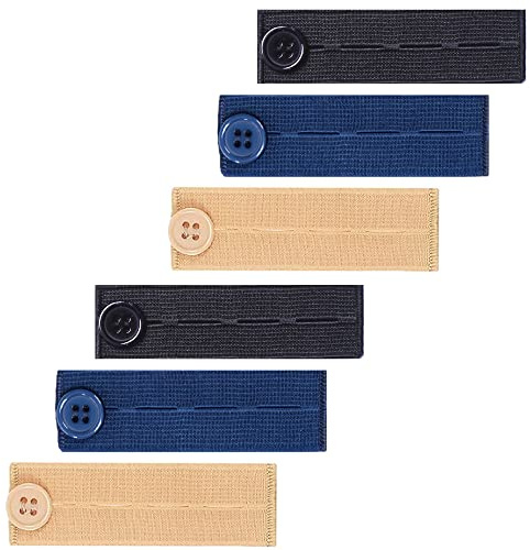 AXEN 6 Pieces Elastic Waist Extenders, Adjustable Wasitband Button Extender for Pants Jeans Trousers, Pack of 6, 3 Colours