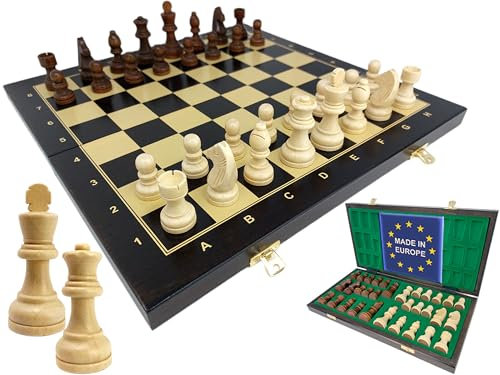 ChessEbook Schachspiel 40x40 cm. - Hochwertiges Schachbrett aus Holz - Chess Board Set klappbar - Spielset mit Schachfiguren - Schachset - Schach