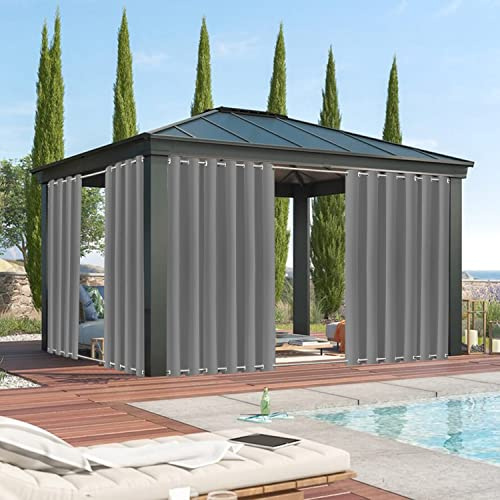 XUIAQZW Outdoor Vorhang Wetterfest mit Ösen Oben und Unten 120x150(BxH) cm Terrasse Vorhänge Outdoor Gardinen Wasserdicht Sonnenschutz & Windschutz Balkon Vorhang Blickdicht Ösenschal