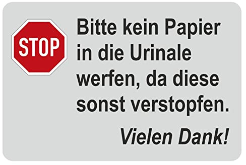 iSecur Urinal Toiletten-Aufkleber WC 12 x 8 cm Gäste-WC - hin717 | Kein Papier im Urinal entsorgen, Hinweis-Aufkleber für WC, neutraler Wand-Sticker, selbstklebender Fliesenaufkleber
