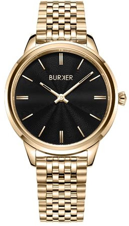BURKER Damenuhr Emily, Runder Damen Armbanduhr Gliederarmband Edelstahl Analog Quarz 3-ATM Wasserdicht - 36 mm - Gold Schwarz