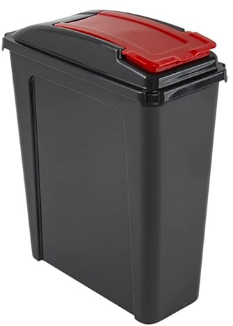 JMS Create Smile 25L Plastic Indoor Slimline Recycle Bin with Colour Coded Flap Lid For Home Kitchen Bathroom (Red)