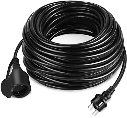 UISEBRT Cavo di prolunga Schuko da 30 m, con spina piatta 3500 W, 230 V, IP44, cavo di alimentazione con tappo di protezione per esterni, con contatto di protezione H05VV-F3G, cavo di prolunga per