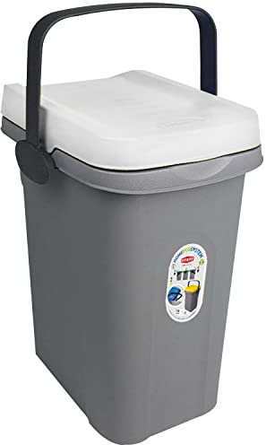 Abfalleimer 7L Weiß 19x23x30,5cm Gummidichtung Deckel Henkel Biomüll Küche