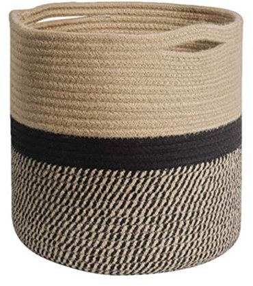 KENANLAN Maceta tejida grande cilíndrica cesta de cuerda grande (negro 30 cm)