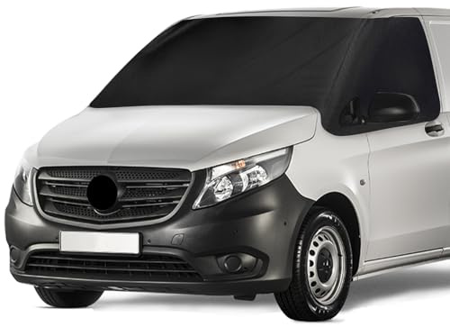 Windschutzscheibe Sonnenschutz für Mercedes-Benz VITO III W447 2014-2022, 600D Oxford Tuch 100% Lichtblockend, Wasserdicht, UV-Beständig/Frostbeständig/Frostbeständig (Schwarz,Vito W447 2014-2022)