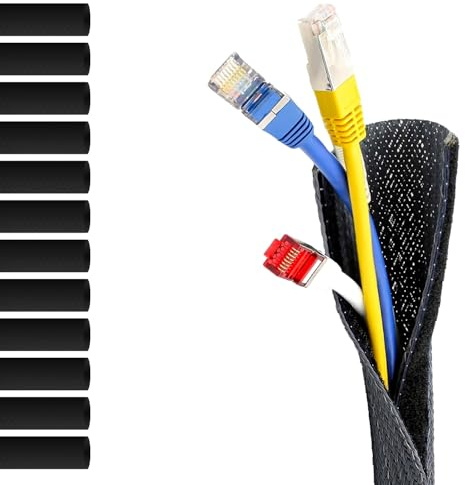 MarketConnect® Guaina Intrecciata con Chiusura a Strappo Ø 19 mm, L 8mt • Ordine e Protezione dei Cavi • Perfetta per Scrivania e TV • Nero