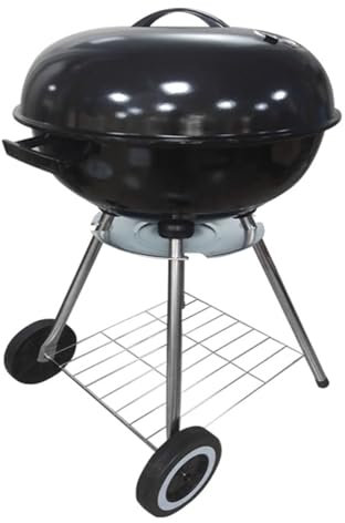 Tragbarer Grill, 24 Zoll Camping BBQ Grill mit Rollen & Aufbewahrungsregal, Kleine Holzkohlegrills für Outdoor Kochen, Terrasse, Hinterhof, Picknick, Rundgrillen, Schwarz