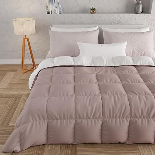 PETTI Artigiani Italiani - Couette Chaude Hiver 240x260 Bicolore Rose AncienBlanc, Double Face, Couette pour lit 2 Personnes, en Microfibre 300g/m², Made in Italy