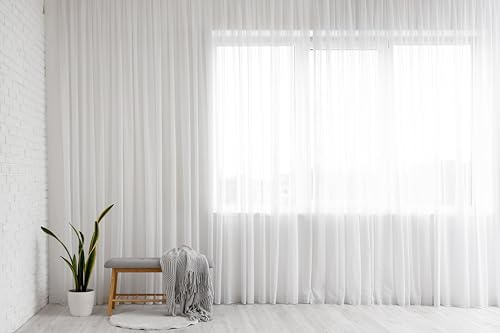 IDOL Gardinen Vorhang halbtransparent mit Kräuselband und Store Voile Bleibandabschluss Weiß (HxB 140x300 cm)