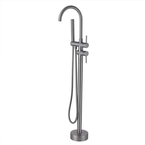 BiaoTeng Badewannenarmatur Mit Handbrause grau, 360° Drehung 2 Funktionen Messing Wasserhahn FüR Freistehende Badewanne, grau