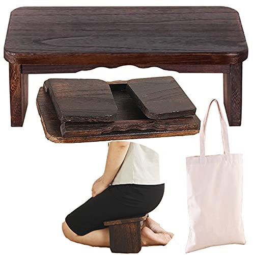 Klappbare Yoga-Bank, Perfekter Kniehocker aus Holz, ergonomische Knie-Meditations-Yoga-Bank, mit arretierbaren Scharnieren, für Teezeremonie, Yoga, Beten, Tiefe Meditationsbank (schwarz)