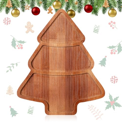 Maxcheck Plateau de service de Noël en bois en forme d'arbre de Noël rustique 30 x 25 cm Plat de service pour charcuterie de Noël, fromage, fruits