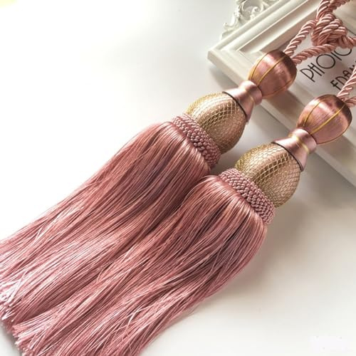 Wunderschön gearbeitete Vorhang-Raffhalter, 2 große Raffhalter mit Kugelquasten, Vorhangseil, sofortige Verschönerung des Hauses (Rosa)