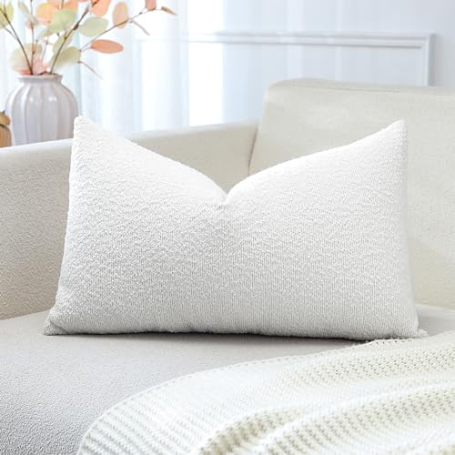 Artscope Pack of 1 Textured Boucle Cushion Covers Lumbar Pillow Cases Cozy Soft Decorative Couch Pillow Covers for Chair Sofa Bedroom Living Room Home Decor 30x50cm, Ivory White