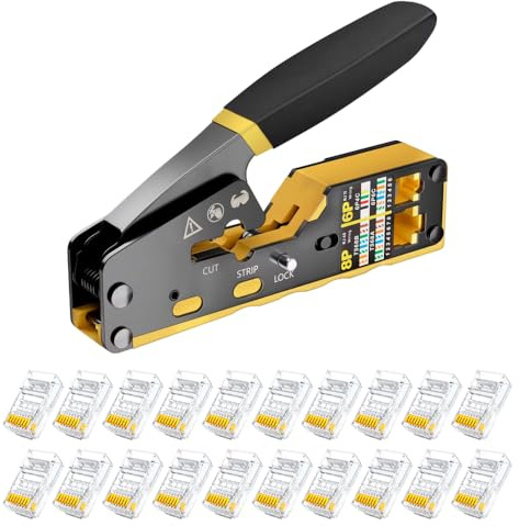 Alicate Electricista Crimpadora terminales electricos Cortante de Exedentes + 20 Conectores RJ45