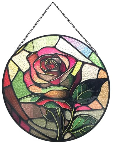 Payutou Hanging Stained Glass Sun Catcher,Rose Hanging Stained Glass for Windows,20cm/7.87inch Sun Catcher Garden Hangings Christmas Mother's Day, Valentine's Day Ornaments Festival Gift