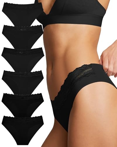Levao Lot de 6 Culotte sans Couture Femme -Invisible Slip sous Vêtements -en Dentelle Sexy Culottes-Extensible Confortables Hipster Bikini Lingerie S-XL