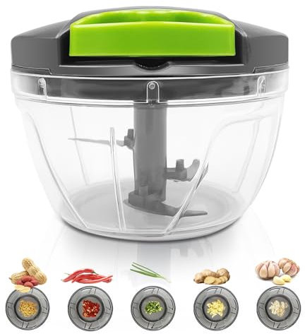 Dunkwckore 520 ml Picadora Manual con Cuerda, Trituradora de Alimentos con 3 Cuchillas de Acero Inoxidable, Picador de Verduras, Cortador Cebolla, Triturador de Alimentos, Mini Corta Picador