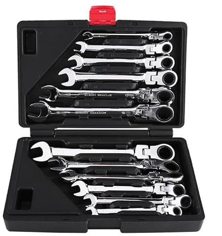 Llaves Fijas Juego de llaves de carraca combinadas, juego de llaves con cabeza de resorte de acero al cromo vanadio Llave con llave de carraca métrica de 72 dientes Llaves Combinadas ( Tamaño : 12pcs