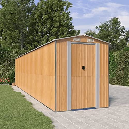 Juroupi Abri de Jardin Marron Clair 192x855x223 cm Acier galvanisé,Abris De Jardin,Abri De Stockage pour Jardin,Abri D'Outils De Jardin