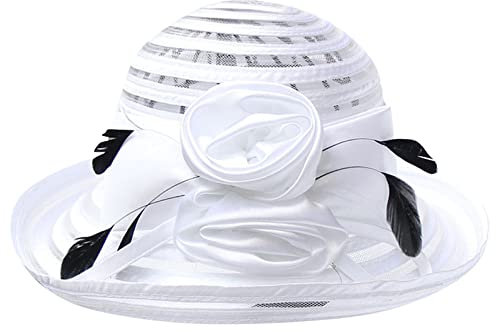 SRZYMJ Damen Sommer Sonnenhut breite Krempe Outdoor UV-Schutz Hut Faltbarer Pferdeschwanz Bucket Cap für Strand Wandern Weiß