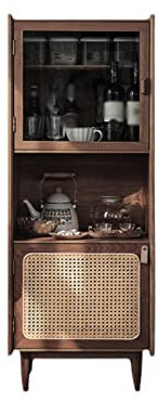 Barschränke Schmaler Weinschrank Kleiner integrierter Weinbarschrank aus Rattan Hölzerner Wandschrank mit Doppeltür Weinlagerschrank für Zuhause Barschränke für Spirituosen und Gläser (Farbe