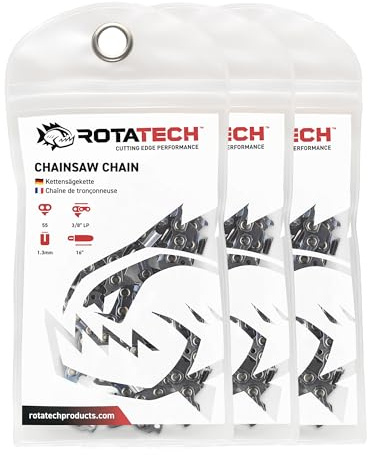 3X Rotatech 3/8” Pitch, 1.3mm Gauge, 55 Drive Links, 16” Bar, Semi-Chisel, Low Kickback, Compatible with Stihl 36360000055, 91PX055G, PXL055G, VXL055G Chainsaw Chain