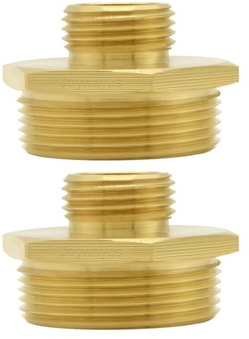 Joywayus Rosca macho GHT de 3/4 pulgadas x rosca macho NPT de 1-1/2 pulgadas de latón hexagonal para manguera de jardín, adaptador de tubería (paquete de 2)
