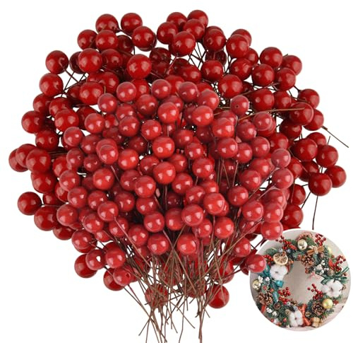 PLULON 300 Stück Weihnachts-Stechpalmenbeeren, weihnachtliche rote künstliche Beeren, Kranzherstellungszubehör zum Basteln, Weihnachtskranz, Tischbaum, Hochzeitsdekoration