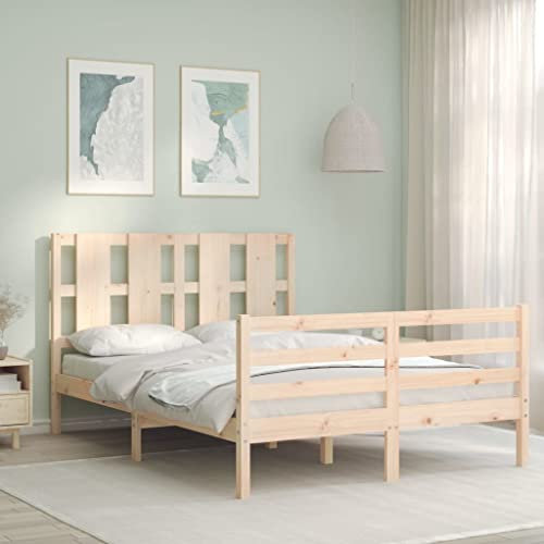 OHOOWOO Massivholzbett mit Kopfteil 120x200 cm,Kiefernholzbett ohne Matratze Stabil und komfortabel für Jede Schlafumgebung