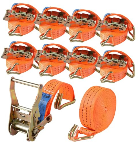 8 Stück Spanngurte mit Haken Ratsche in 6m 3000kg 3T Zweiteilig 40 mm Ratschengurt Zurrgurte 6612lb Break Strength für Ladungssicherung TÜV/GS Zertifiziert
