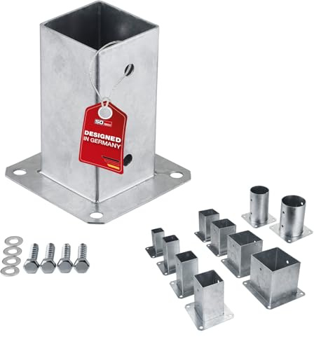 SOTECH Bodenanker zum Aufschrauben vierkant (50 bis 140 mm) 70 x 70 x 152mm | Stahl feuerverzinkt Aufschraubanker für Vierkantholz - optimal für Garten oder Terrasse