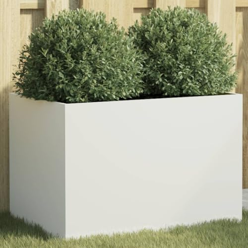 IKAYAA Jardinera Alto de Acero Inoxidable, Macetero Grande Exterior, Maceta Alta Exterior y Terraza, Maceta Grande, Jardinera Alta Acero/Blanco 62 x 40 x 39 cm
