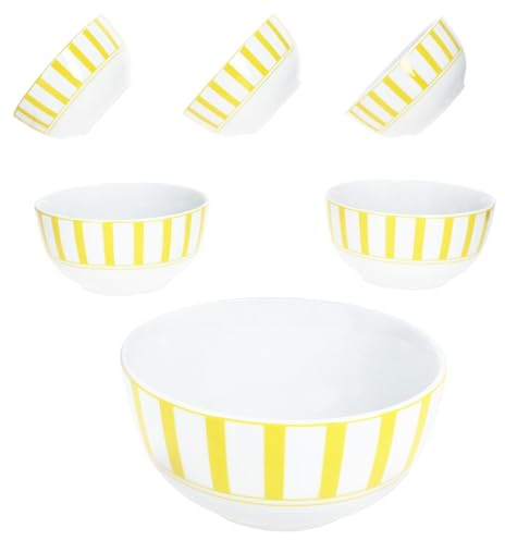 MamboCat Split gelb 6er Set Müslischale 14cm I 400ml I weiße Porzellan-Schüssel mit Streifen für 6 Personen I Schälchen für Salat, Suppe, Müsli, Chips & Co.