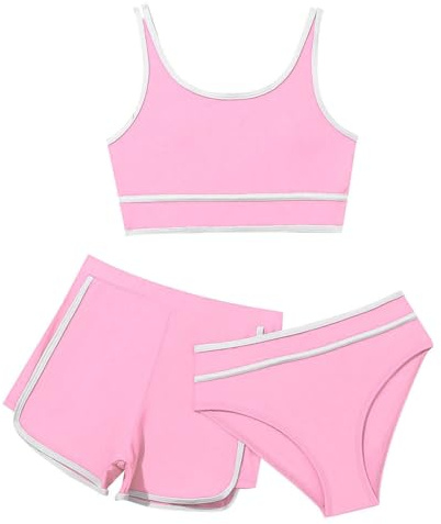 Bikini Teenager Mädchen 3-teiliges Bikini-Sets Sport Badeanzug Verstellbare Bikini Oberteil mit Triangel Bikinihose und Kurz Shorts Sporty Sommer Strand Bademode Badebekleidung für 8-14 Jahre