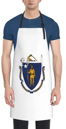 VPPUR Massachusetts Arbeitsschürze mit Staatsflaggen-Druck, wasserdicht, für Erwachsene, stilvoll, funktional, Malschürze, Schwarz, Einheitsgröße, Schwarz, EinheitsgröÃŸe