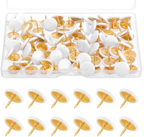 Coptiner 100PCS Drawing Pins Round Head Thumb Tacks with Storage Box Board Flat Pins for Notice Board Maps Bulletin Board Photo Wall Home Office 10x10mm White