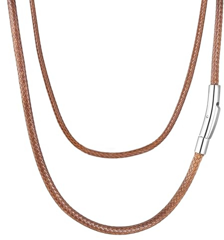 AFSTALR Mens Leather Necklace Cord With Clasp 2mm/3mm Waterproof Braided Replacement Chain for Pendant Men's Jewellery Black/Brown Braided 16/18/20/22/24/26/28/30inches