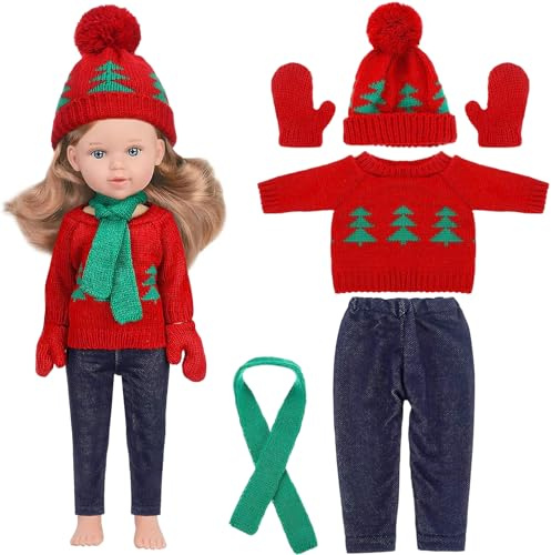 Weihnachtskleidung Puppe, Kleidung Outfits Für Baby Puppen, 18 Zoll Weihnachts Puppenkleidung, Winteranzug, Pullover, Hose, Mütze, Schal, Handschuhe, Geeignet Für 18 Zoll Puppen/B