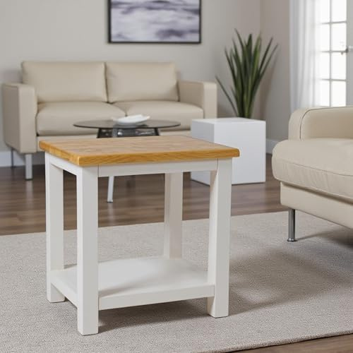 GROFurniture 100% Oak Top Side Table Ready Assembled Painted End Table Nightstand for Bedroom or Livingroom, Oak Bedside Table Cashmere Grey, Modern & Farmhouse Style
