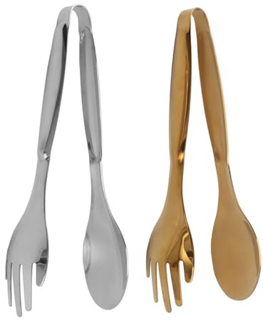 Fyearfly 2 pinze da portata in acciaio inox, design a cucchiaio, forchetta, utensile da cucina versatile per insalata, pasticceria, buffet