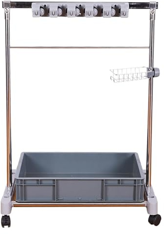 SnamicE Support pour balais et serpillères, Support sur Pied, Amovible, Chariot de Nettoyage, pour garages, hôtels, écoles, Double Support (20 emplacements),Double Rack -20slots