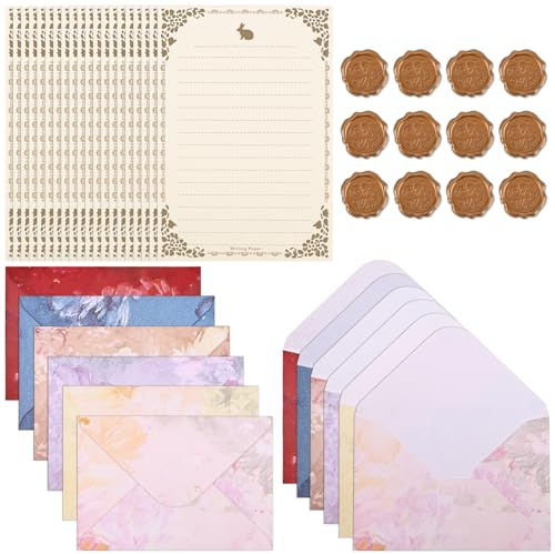 BAYTORY - Juego de 44 artículos de papelería para escribir, papel y sobres, juegos de papelería con líneas estéticas, kit para cartas de amor, 20 hojas de papel + 12 sobres (Flor)