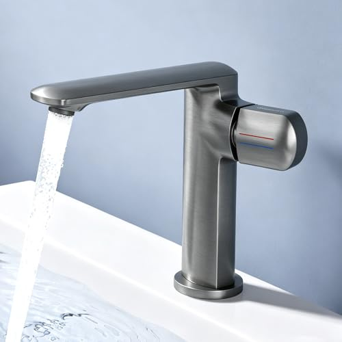 doporro Wasserhahn Bad Grau, Waschtischarmatur 156 mm Auslaufhöhe | Waschbecken Armaturen mit Vollmessing-Körper, Mischbatterie im modernen Design, Armatur Badezimmer 1180